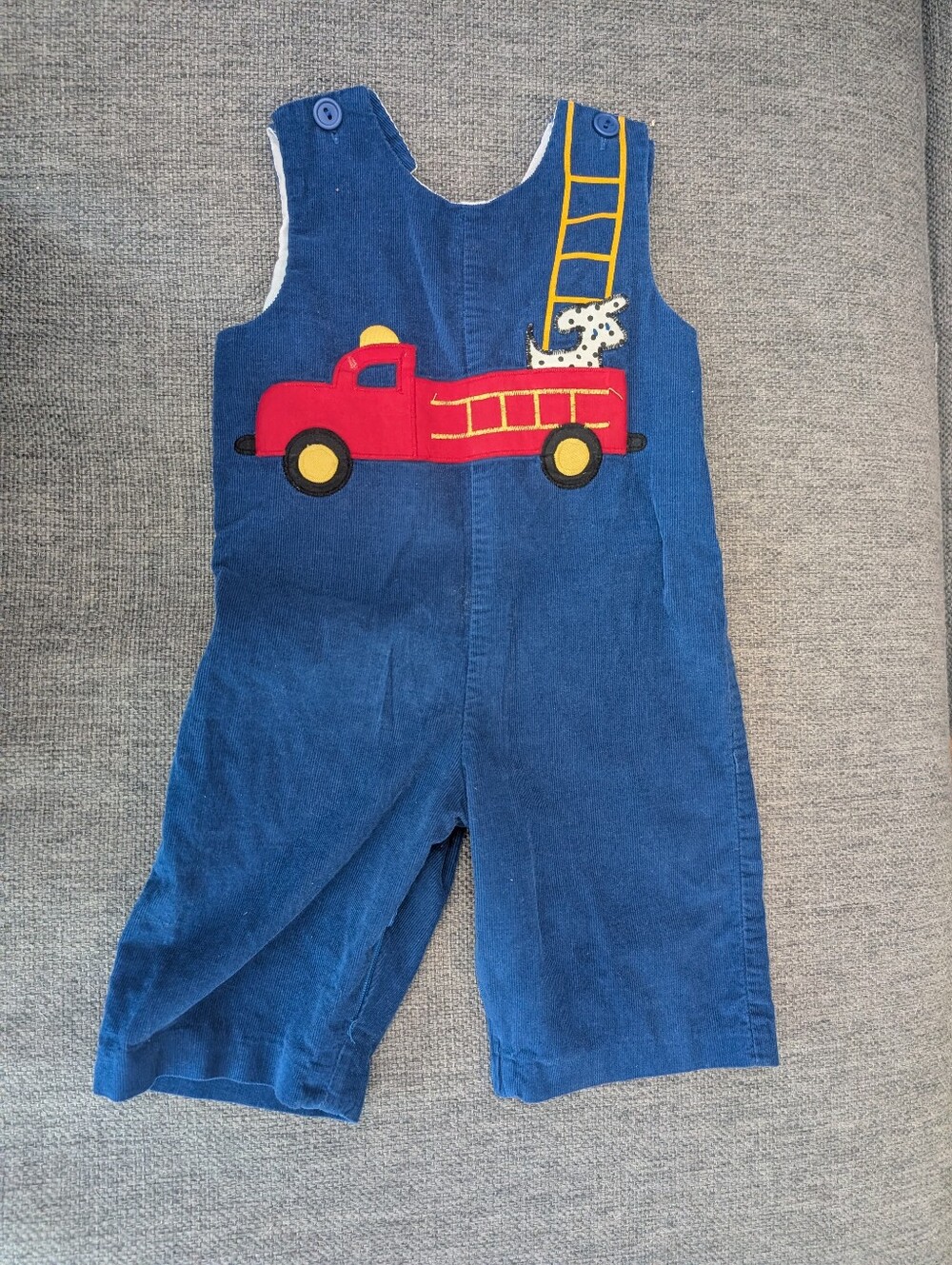 Blue Fire Truck Embroidered  Vintage Overalls